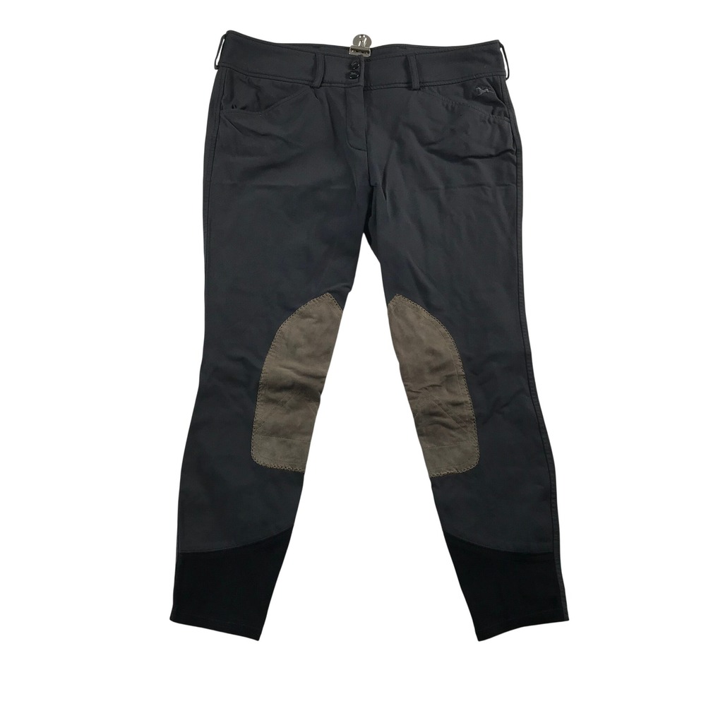 RJ Classics Gulf Low Rise Front Zip Knee Patch Breeches Charcoal Gray 30R Mens